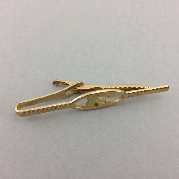 Vintage Tie Bar Clip Initial Letter E Signed Swank Gold Tone Long - Picture 9 of 15